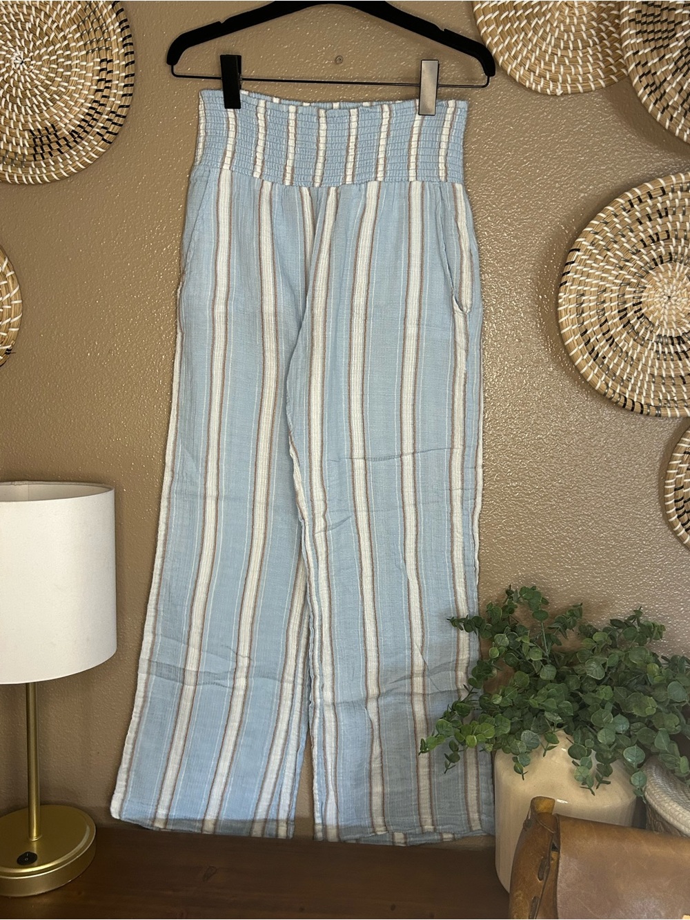 Billabong Light Blue & White Striped Wide-Leg Pants